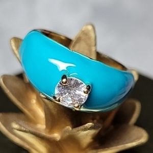 Brilliant Blue 18KGP Chunky CZ Enamel Ring; Adjustable